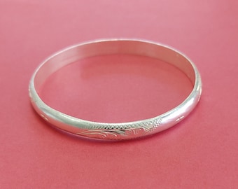 Moroccan Bracelet Sterling Silver Handmade Engraved Bangle: Berber Cuff Simple Jewelry