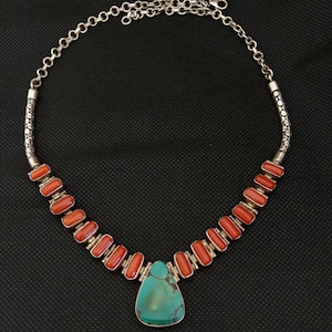 Tibetan Necklace Silver Coral Turquoise Colorful Stone Inlaid Nepalese Vintage Tribal Ethnic Handmade Beads Antique Himalayan Gift for Her