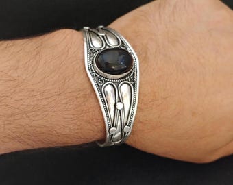 Marockanskt armband Berber Silver Manschett: Antik agatsten Tribal armband Tuareg Handgjort justerbart etniskt