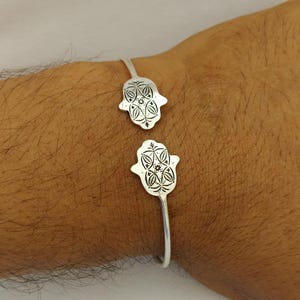Marockanskt armband i silver med hamsa: Berberarmband handgjorda afrikanska justerbara tuareger, tribala handtag, fatima