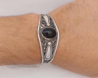 Marockanskt armband Berber Silver Manschett: Antik agatsten Tribal armband Tuareg Handgjort justerbart etniskt