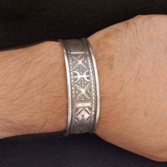Tuareg Bracelet Silver Bangle Moroccan Tribal Cuff, Adjustable