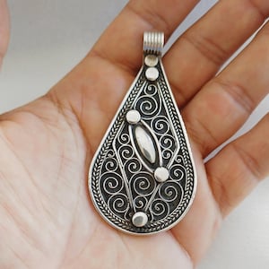Moroccan Necklace Silver Tuareg Berber, Starting Pendant Vintage African, Tribal Ethnic Bohemian Old Touareg Antique Handmade Engraved Gift