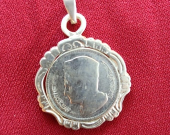 Colgante de moneda de plata de dírham marroquí: collar islámico de Mohamed V de 1960