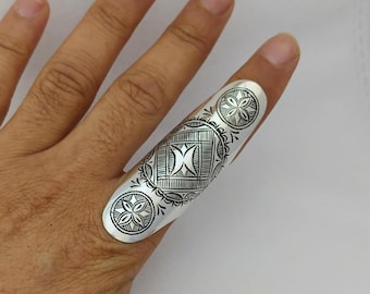Moroccan Ring Silver Handmade Tuareg Rings Long Engraved Berber Tribal Ethnic African Style Shield