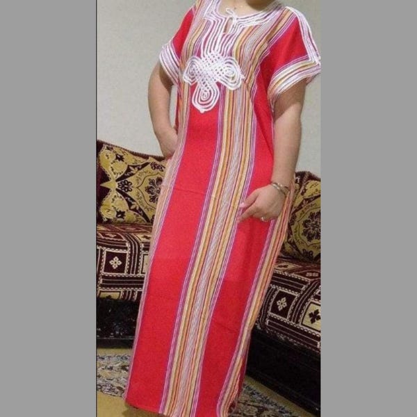 Moroccan Kaftan Gandoura Women, Berber Caftan for Women, Handmade Dress, Bohemian Clothes, Multicolor, Multisize