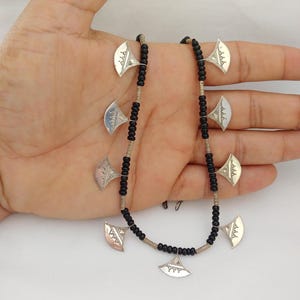 Tuareg Necklace Silver African Tribal,Vintage Beads Stone Black Pendant Ethnic Moroccan Jewelry Niger,Antique Berber Handmade, Gift For Her