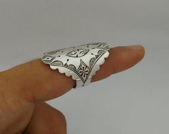 Moroccan Ring Silver Handmade Tuareg Rings Long Engraved Berber Tribal Ethnic African Shield