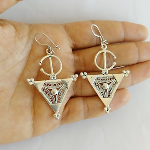 Moroccan Large Earring Silver Berber Dangle Jewelry Vintage Tuareg Handmade African Artisan Earrings Tazerzit Tribal Antique Hoop Gift