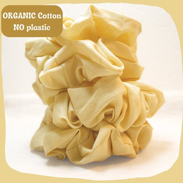 Yellow Scrunchies Organic & Handmade 100% Cotton + OEKO-TEX Certified NO Plastic Biodegradable Hair Ties for Thick Hair, Zero Waste Shipping