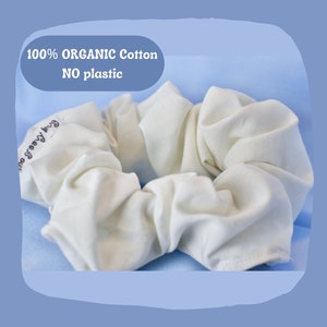 White Scrunchies Organic & Handmade, 100% Cotton + OEKO-TEX Certified Hair Ties for Thick Hair NO plastic Biodegradable, Zero Waste Shipping