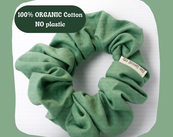 Chouchous verts bio et faits à la main, 100 % coton + certifié OEKO-TEX, élastiques à cheveux respectueux de l'environnement, pas de plastique biodégradable, expédition zéro déchet.