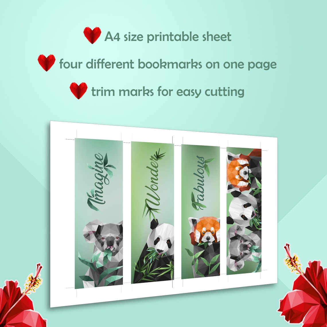 Bookmarks Panda Printable Bookmarks Bookmark Set Set of 4 | Etsy