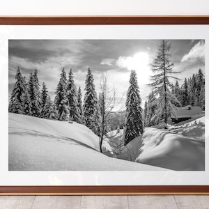 Towards the Col du Jaillet under the snow in black and white