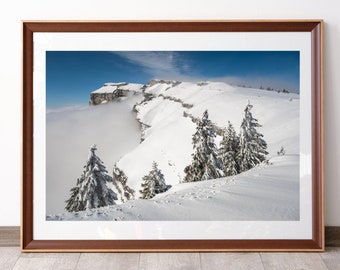 Sea of clouds on a cliff in the Bauges