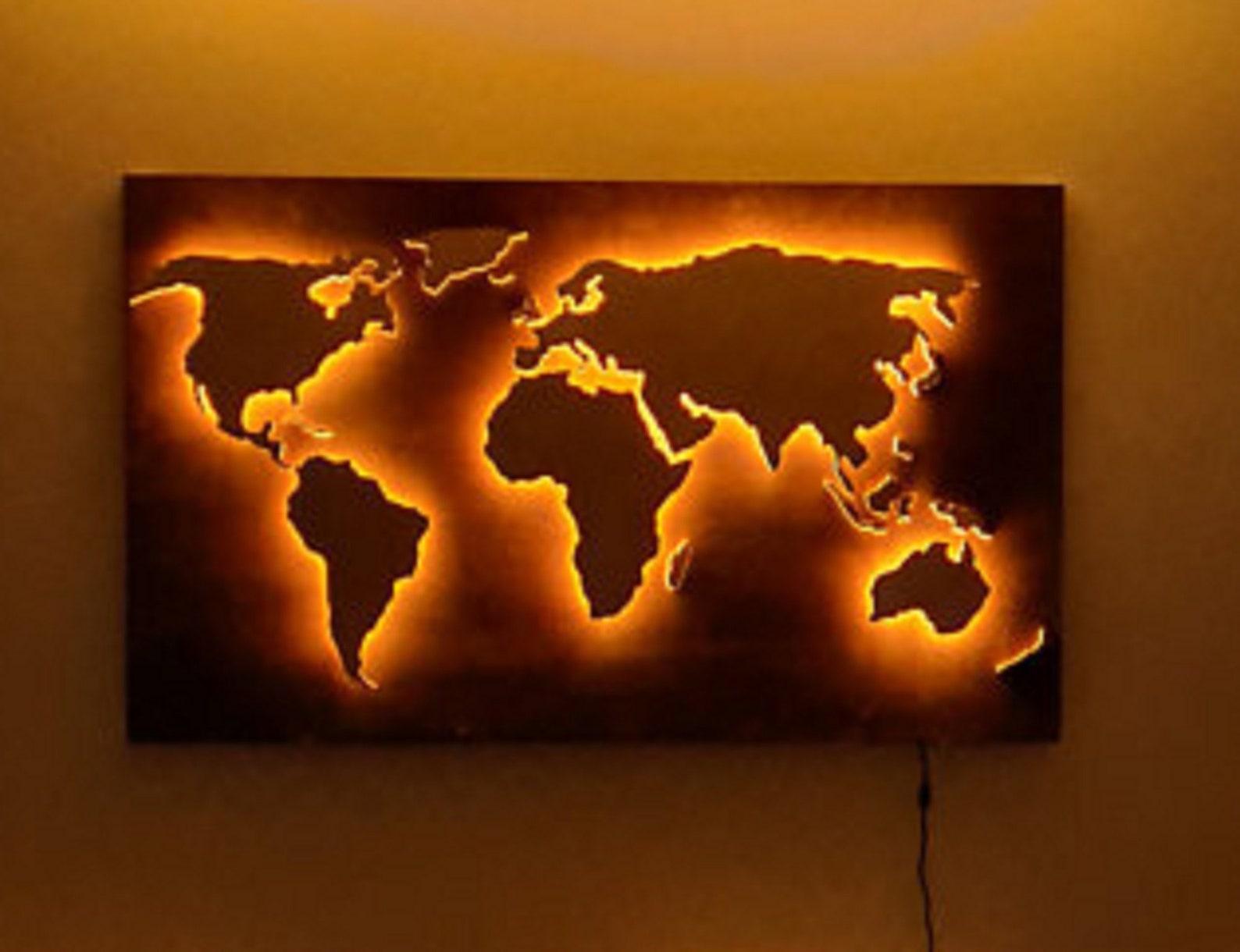Wood World Map wall art Flat earth LED world map as wall Etsy