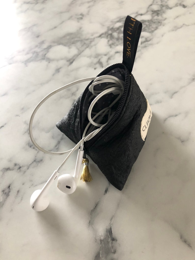 Mini Porte-clés Poche à Monnaie Pour Femmes - Étui Pour écouteurs, Cuir Véritable, Fermeture éclair, Design Rétro élégant