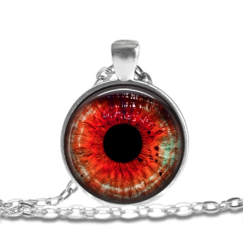 Rainbow EYES Necklace Jewelry Art Pendant in SILVER BEZEL with Link Chain Included APN309