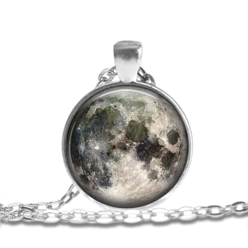 Necklace Jewelry Art Pendant in SILVER BEZEL with Link Chain Included APN87 Space MOON