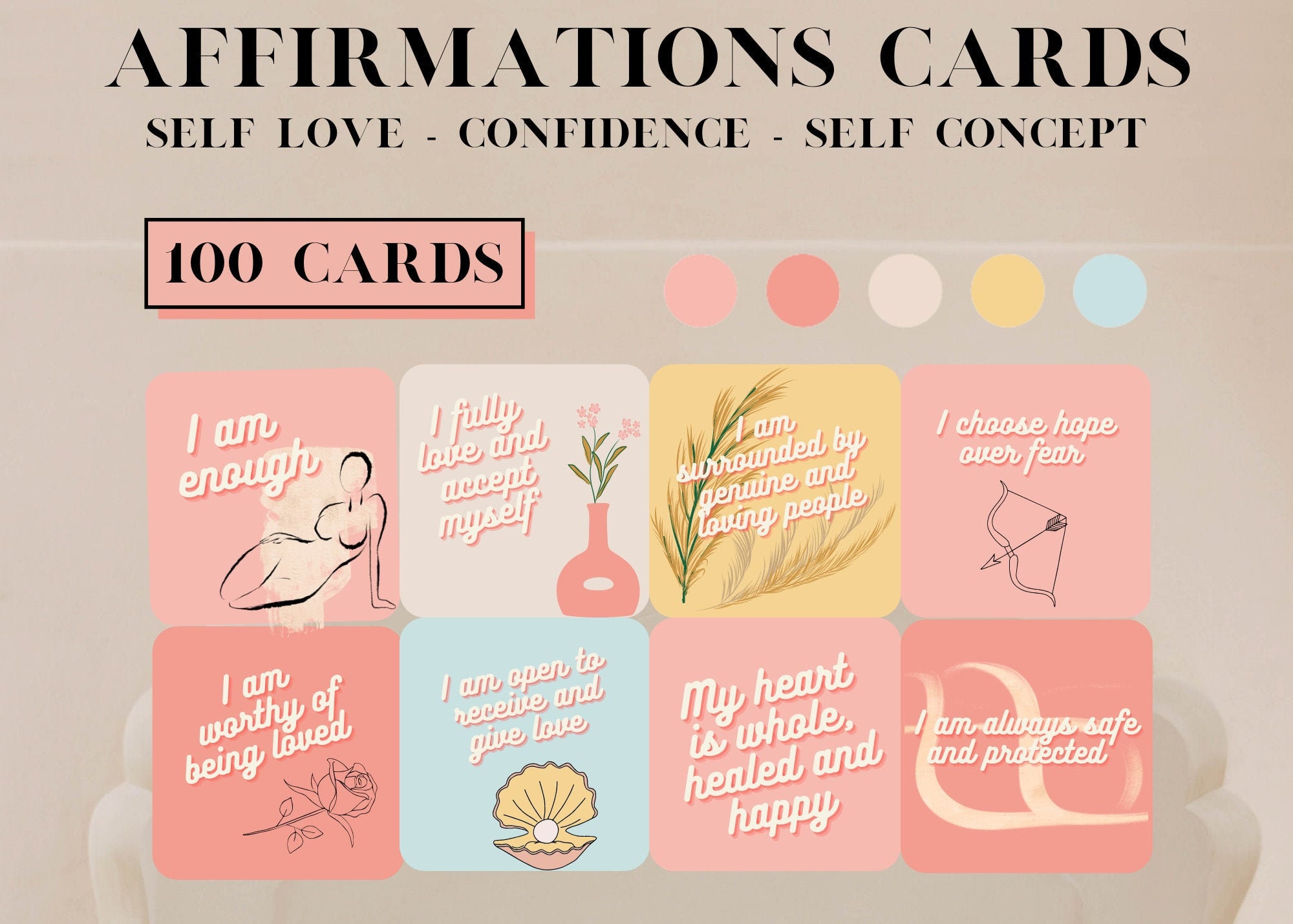 100 Affirmation Cards Deck Printable Manifestation Cards Etsy