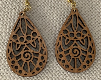 Cherry Wood Floral Mandala Earrings ER100-009.2 | Boho Earrings| Floral Earrings |Yoga Earrings| Geometric Earrings