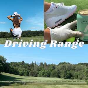 Op de afbeelding: Een samengestelde afbeelding met een golfbaan. E&eacute;n paneel toont een persoon in golfkleding, een ander een golfschoen en een blikje Ace Hill Mexican Lager. De tekst "Driving Range" staat over de afbeelding.