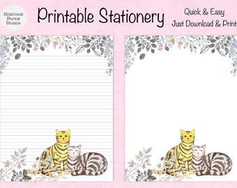 Tabby Cats Stationery Set, Kawaii Kitten Note Paper (Digital Download)