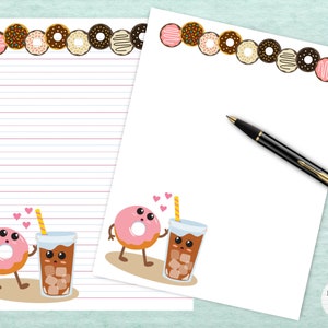 Papelería imprimible Donut & Coffee #5 / Papel de notas digital / Descarga instantánea / GoodNotes / Cute Donuts Kawaii Letter Writing Note Paper
