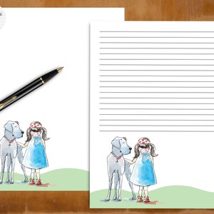 El mejor amigo de la niña - Papelería imprimible / Perro gran danés / Papel de escritura imprimible / Papel de notas / Descarga instantánea / Escritura de cartas por correspondencia