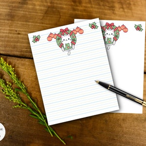 Lindo gatito gato navideño papelería imprimible #2 / Papel de nota digital / Descarga instantánea / GoodNotes / Papel de nota Kawaii de Navidad