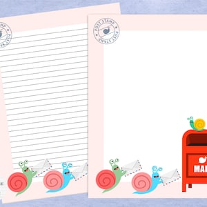 Snail Mail druckbares Briefpapier #3 / digitales Notizpapier / Instant Download / Kawaii Briefpapier / süße Schnecken / Brief schreiben / Penpal