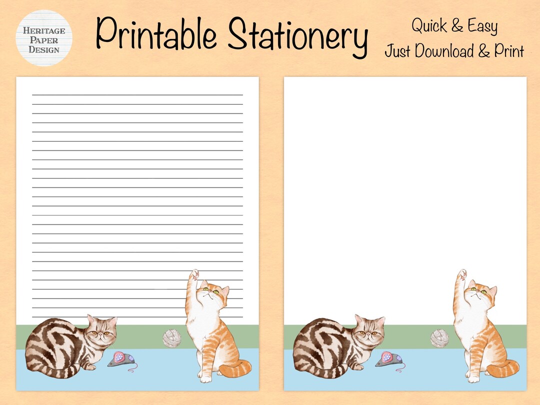 Playful Cats Stationery | Cute Kitten Note Paper (digital Download) - Etsy