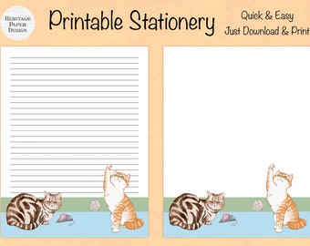 Playful Cats Stationery | Cute Kitten Note Paper (Digital Download)