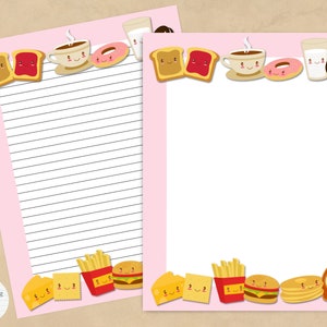 Artigos de papelaria para impressão da combinação perfeita | Personagens fofinhos de comida | Imprimir em casa Perfeito para escrever cartas por correspondência / papel para cartas / diário / dia dos namorados
