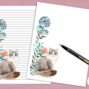 Siberian Cat Printable Stationery | Print at home | Perfect for Penpal / Letter Writing / Notepaper / Journal / Snail Mail / Cat Lovers