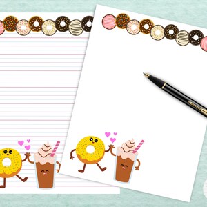 Papelería imprimible Donut & Coffee #3 / Papel de notas digital / Descarga instantánea / GoodNotes / Cute Donuts Kawaii Letter Writing Note Paper
