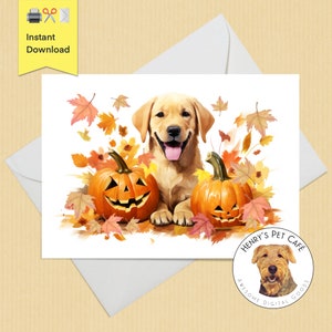 Carte de vœux imprimable / Golden Retriever Labrador / taille 5 x 7 / Téléchargement numérique instantané / Cadeau pour les amoureux des chiens / Automne Automne Halloween