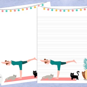 3 Gatos y Papelería imprimible de Yoga / Papel de Nota Digital / Descarga Instantánea / GoodNotes / Papel de Nota Kawaii / Gatos Gatitos Lindos / Amante del Yoga