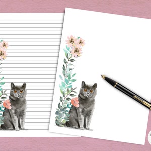 Papeterie imprimable British Shorthair Cat | Imprimer à la maison | Parfait pour les correspondants, l'écriture de lettres, le papier à notes, le courrier postal, les amoureux des chats.