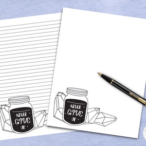 Positives Glas druckbares Briefpapier #6 - Never Give Up / Digitales Notizpapier / Sofortiger Download / GoodNotes / Niedliches Notizpapier Brieffreundschaft
