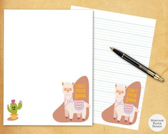 Cute Llama Stationery Set, Kawaii Alpaca Note Paper (Digital Download)