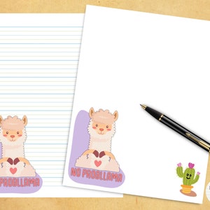 Cute Llama Printable Stationery #1 / Digital Note Paper / Instant Download / GoodNotes / Cute Alpaca Llama Kawaii Note Paper