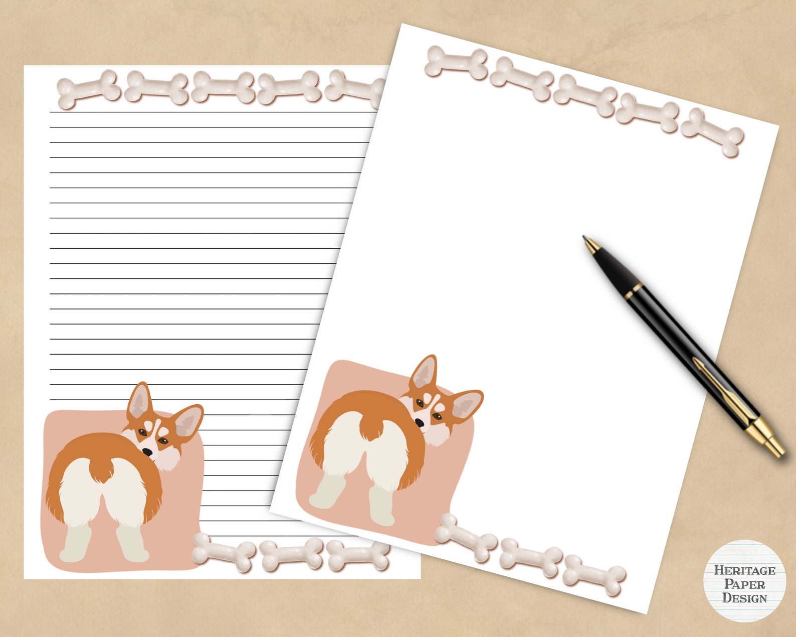 Editable Corgi Notes Cute Corgi Behind Printable Stationery / 8.5 X11 and A4 Sizes / Instant ...