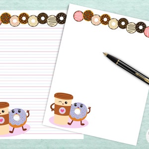 Papelería imprimible Donut & Coffee #2 / Papel de notas digital / Descarga instantánea / GoodNotes / Cute Donuts Kawaii Letter Writing Note Paper