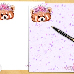 Papelería imprimible - Panda rojo japonés flores prensadas diseño de papel / papel de nota / papel de escritura / descarga instantánea / GoodNotes / Penpal