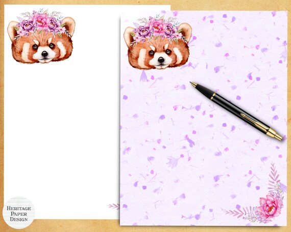 Printable Stationery Red Panda Japanese Pressed Flowers | Etsy