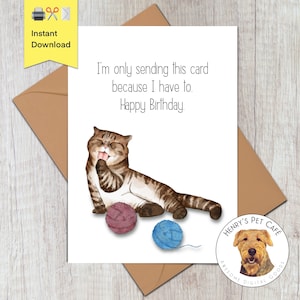 Funny Grumpy Birthday Cat Printable Card, Cute Digital Greeting Cards, Cat Mom Cat Dad, Perfect gift cat lover, Happy Birthday from the Cat