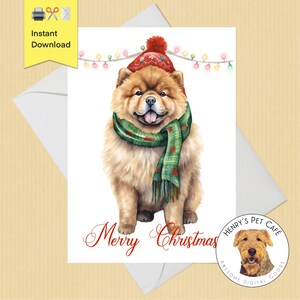 Niedliche Chow-Chow-Weihnachts-Grußkarte, DIY Instant Download 5 x 7 Karte, niedliche Weihnachtskarte perfekt für Hundeliebhaber, flauschiger Welpe Hund