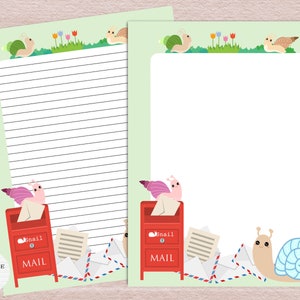 Snail Mail druckbares Briefpapier #1 / Digitales Notizpapier / Instant Download / Kawaii Briefpapier / süße Schnecken / Brief schreiben / Penpal