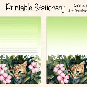 Cat in Garden Printable Stationery / Digital Note Paper / Instant Download / GoodNotes /  Cute Kawaii Note Paper / Cat Lovers